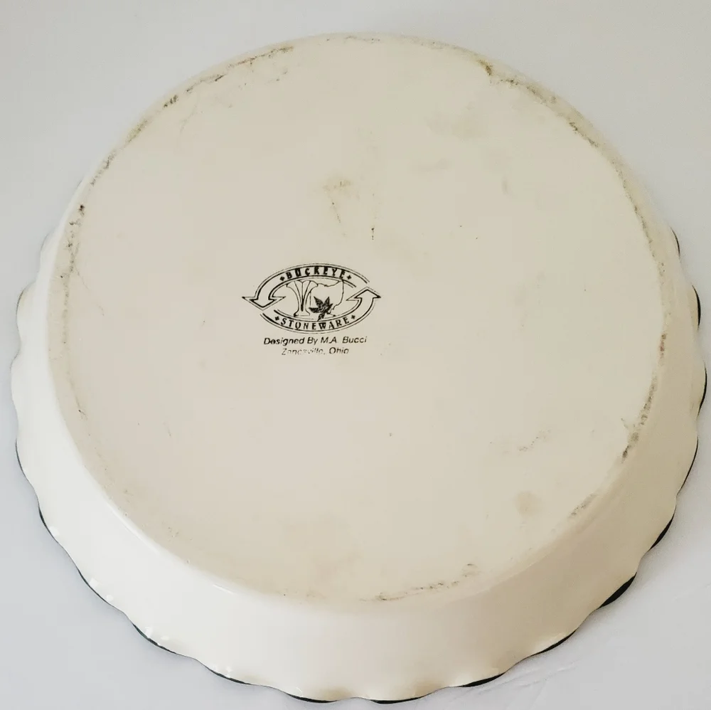 Vintage Buckeye Country Kitchen Stoneware Deep Dish Pie Plate Painted Fruit
